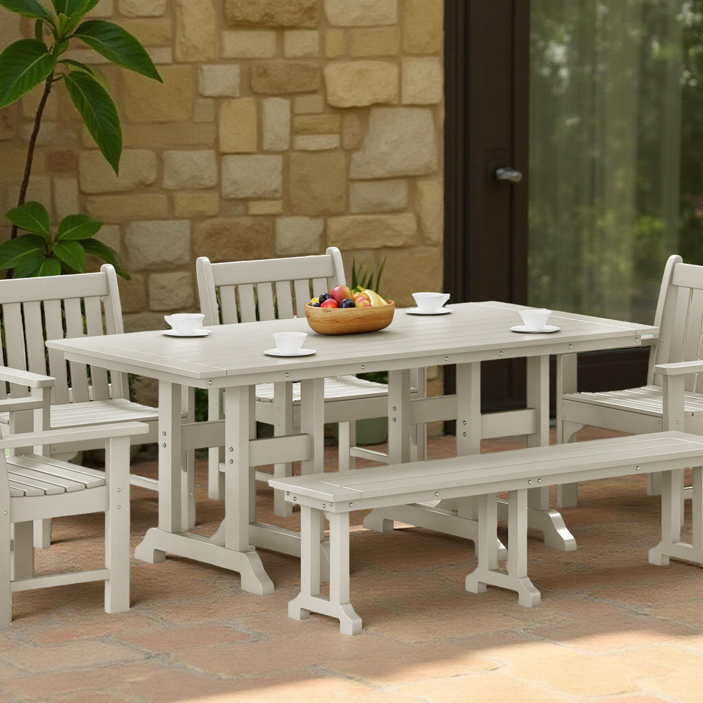 Tuscany All-Weather Outdoor Trestle Dining Bench (65" Long)