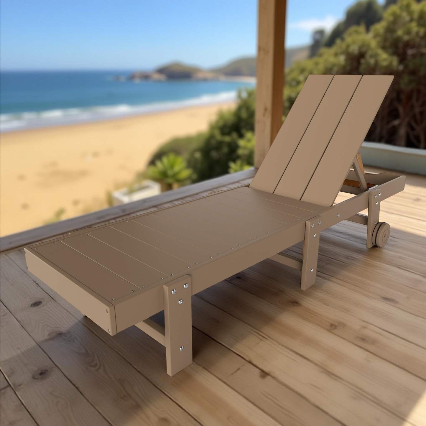 POLYTRENDS™ Malibu Modern All-Weather Outdoor Reclining Sun Lounger With Wheels