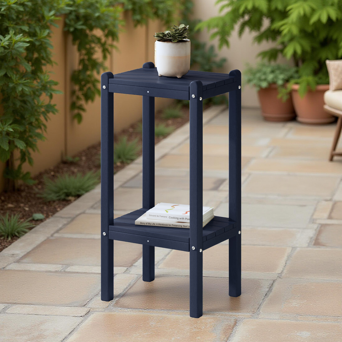 POLYTRENDS™ Tuscany All-Weather Outdoor Two Shelf Side Table (36" High)