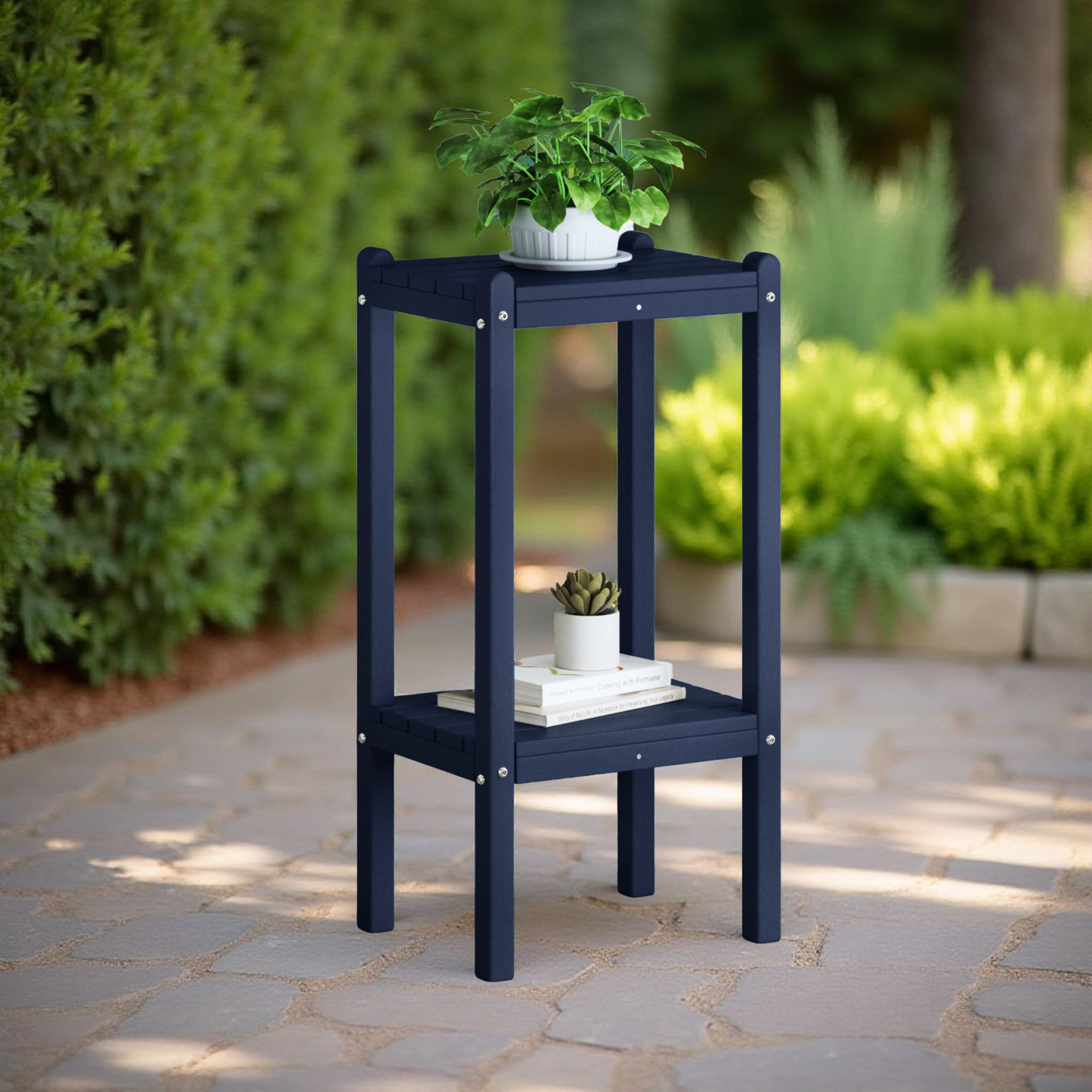 POLYTRENDS™ Tuscany All-Weather Outdoor Two Shelf Side Table (36" High)