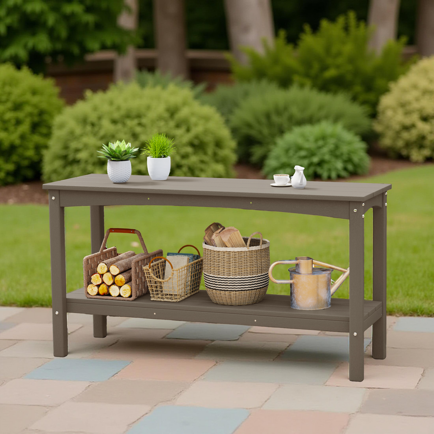 POLYTRENDS™ Tuscany All-Weather Outdoor Two Shelf Patio Bar Console Table (55" Wide)