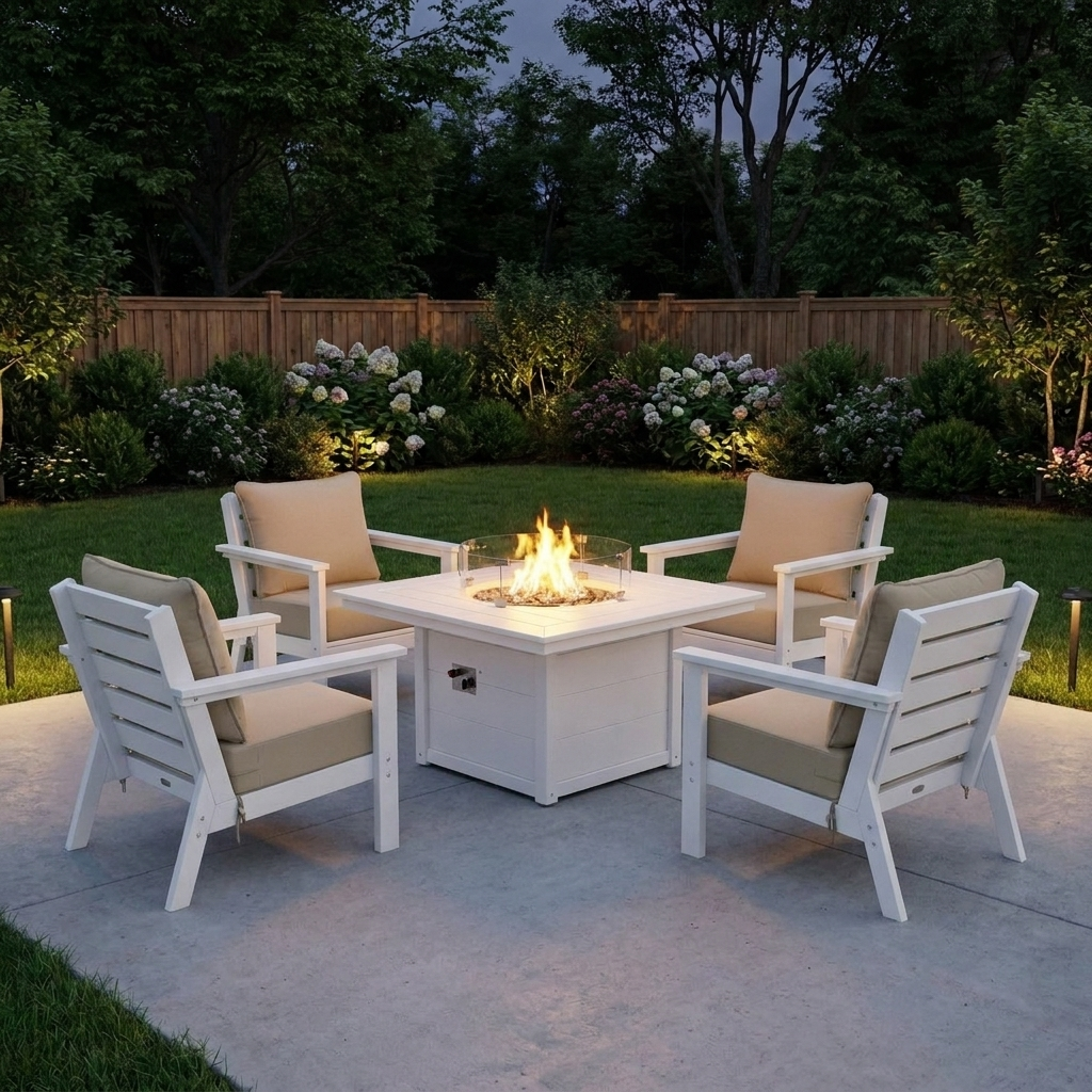 Scottsdale Deep Seating + Square Firepit Table 5-pc Set