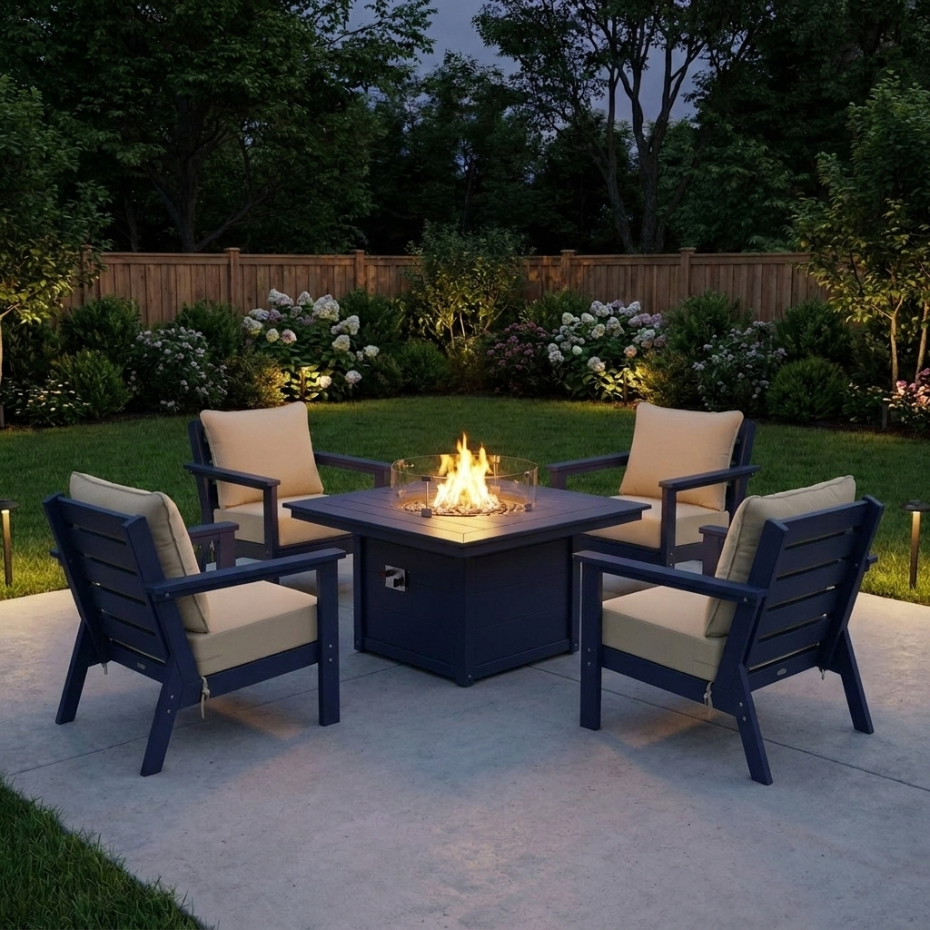 Scottsdale Deep Seating + Square Firepit Table 5-pc Set