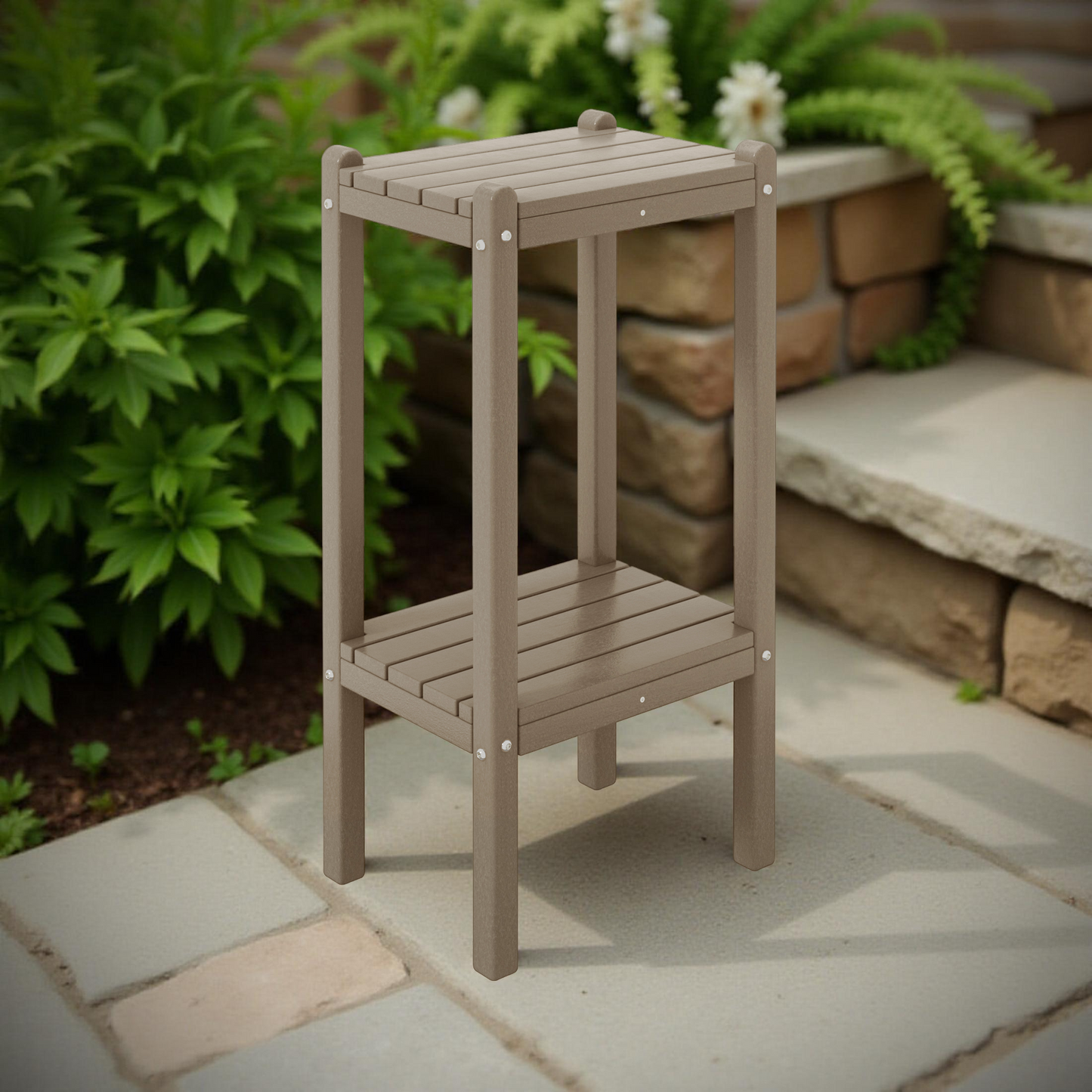 POLYTRENDS™ Tuscany All-Weather Outdoor Two Shelf Side Table (36" High)