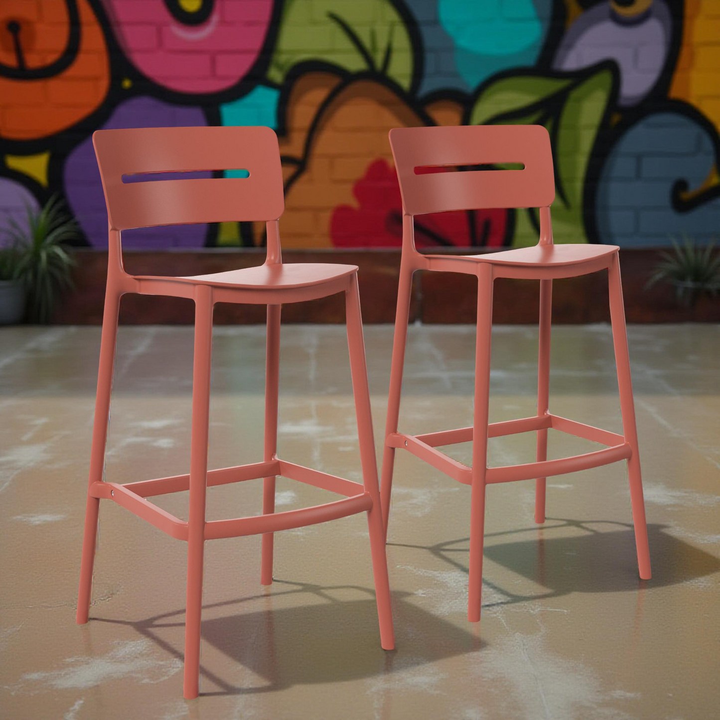 POLYTRENDS™ Copenhagen Lys Indoor Stackable Bar Stool, 29.5" Seat Height (Set of 2)