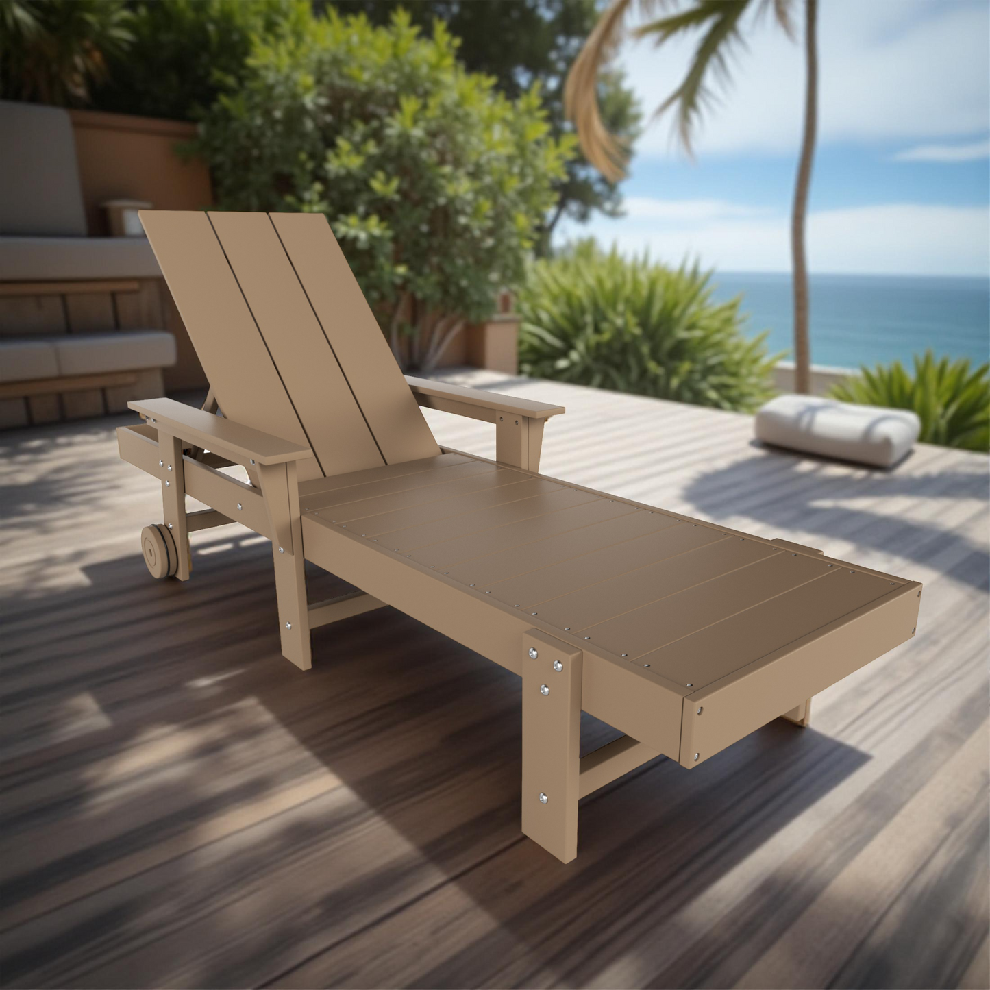 Malibu Modern All-Weather Outdoor Reclining Sun Lounger With Arm Rests & Wheels