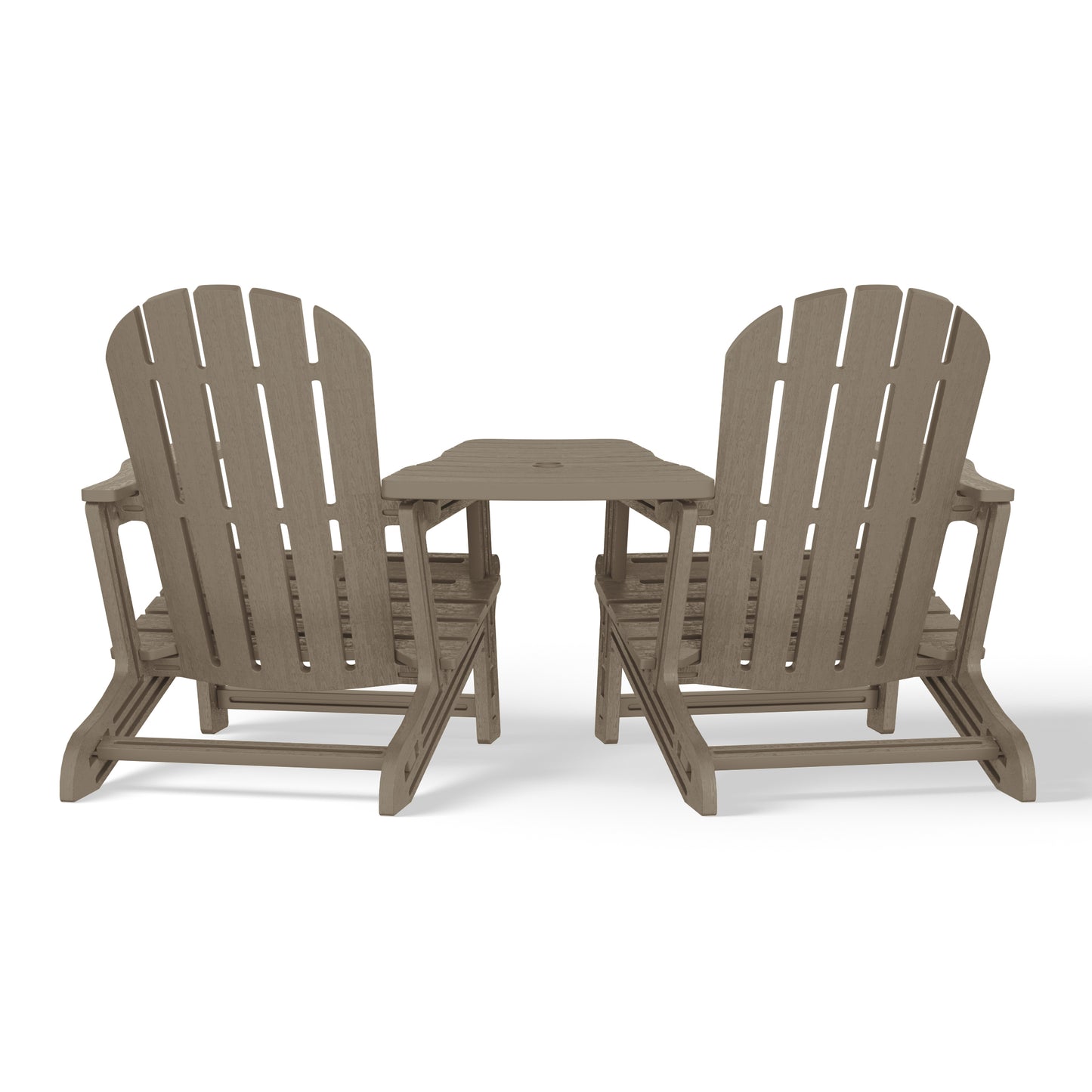 Set of Snap'n Lock Adirondack Chairs with Connecting Wedge Table (No Tools or Hardware)