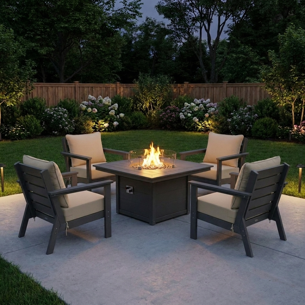 Scottsdale Deep Seating + Square Firepit Table 5-pc Set