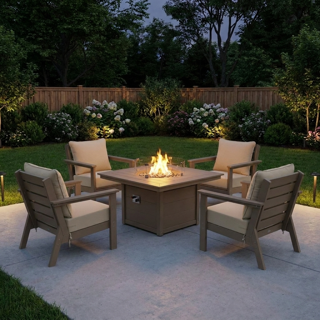 Scottsdale Deep Seating + Square Firepit Table 5-pc Set