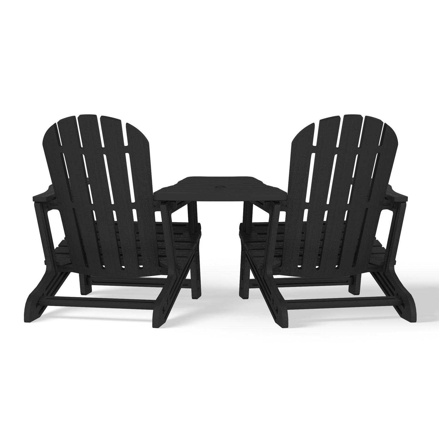Set of Snap'n Lock Adirondack Chairs with Connecting Wedge Table (No Tools or Hardware)