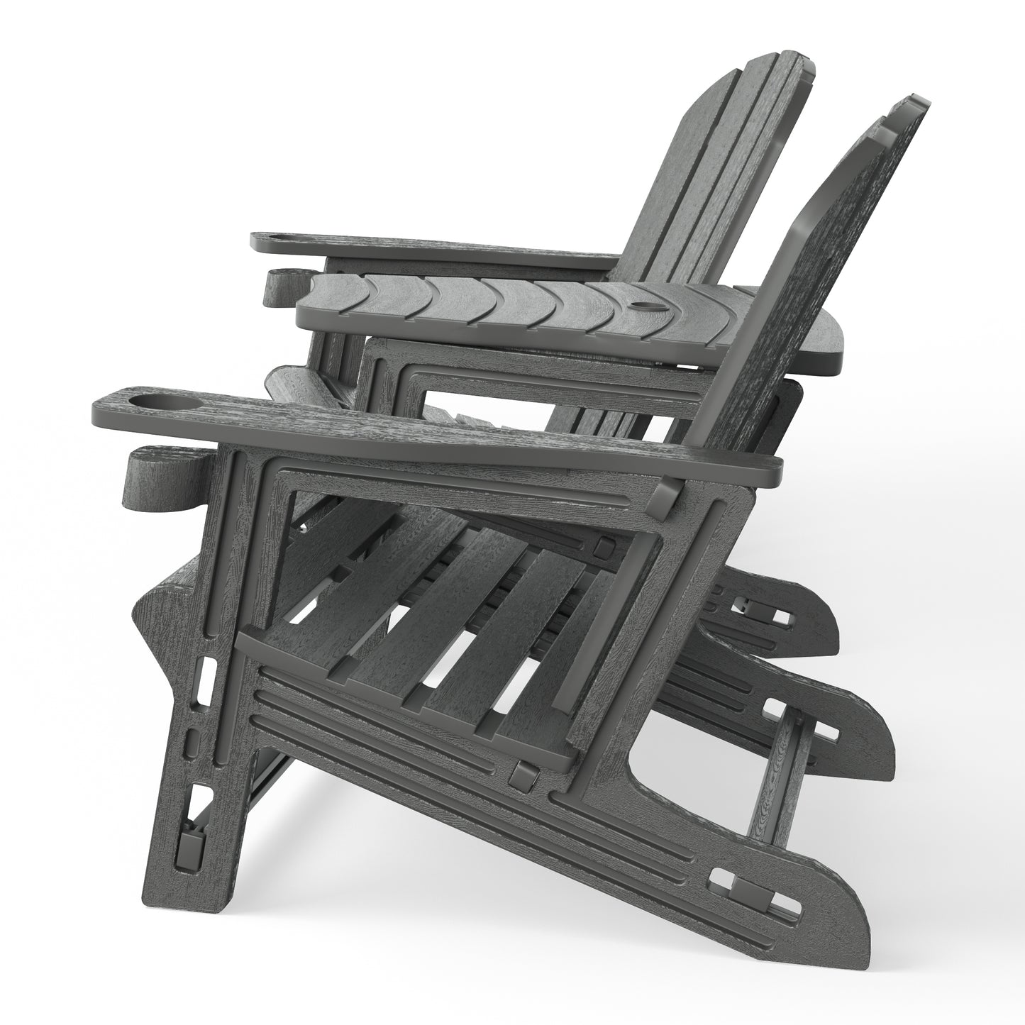 Set of Snap'n Lock Adirondack Chairs with Connecting Wedge Table (No Tools or Hardware)